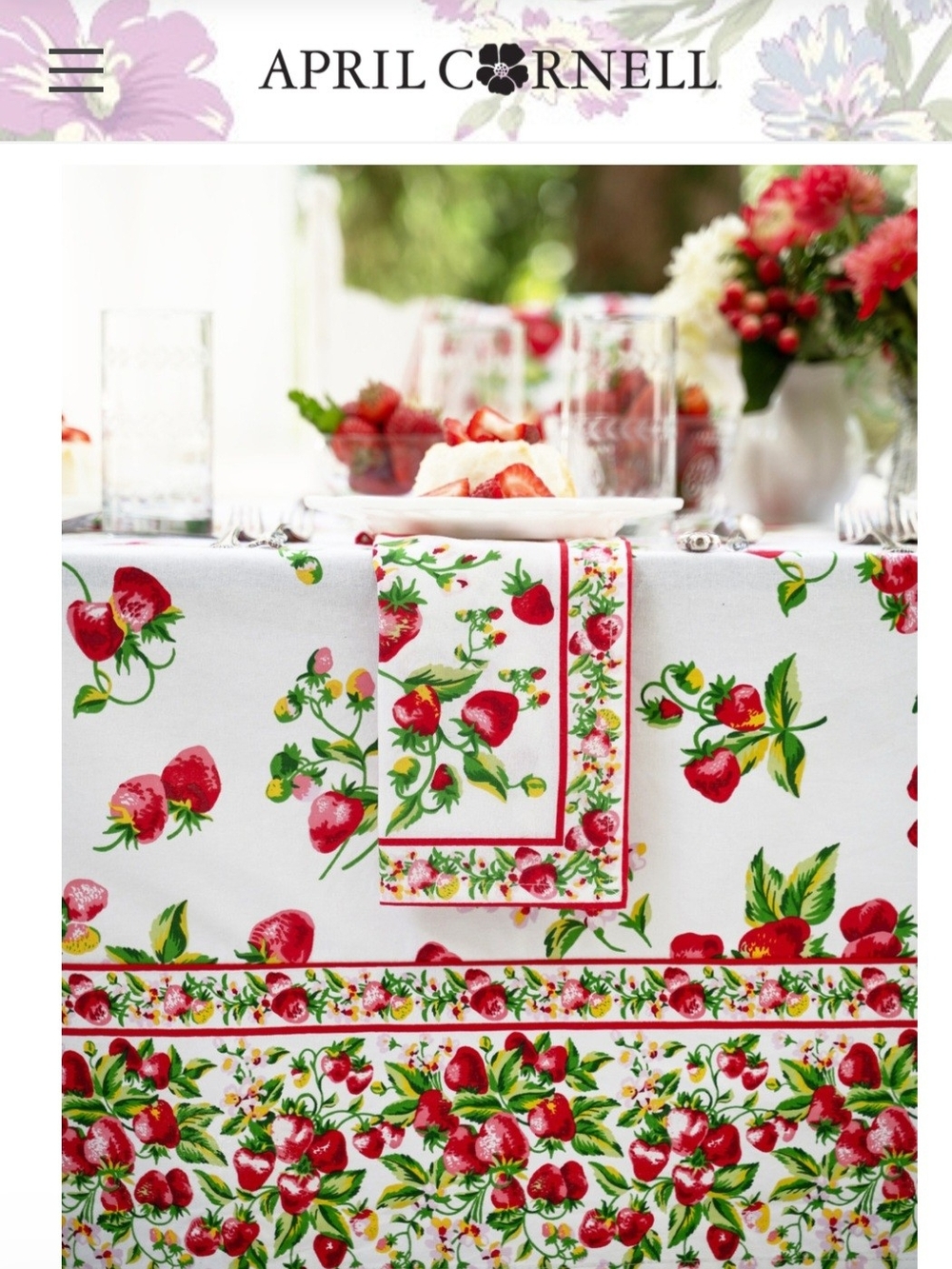 April Cornell Red and Green Strawberry Tablecloth